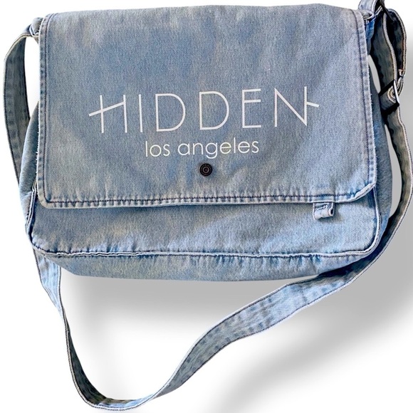 HIDDEN LOS ANGELES Denim Maxi Tote Bag Messenger Bag Blue Minimalist 11x15 - Picture 3 of 13